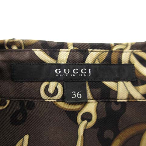 グッチ GUCCI シルク100% シャツ ビットプリント 総柄 ブラウス 長袖 