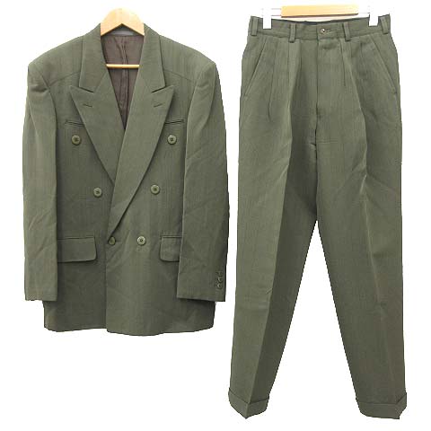 ルナマティーノ Luna Mattino ダブル スーツ スラックス パンツ 上下 セットアップ ストライプ フォーマル 式典 M 緑 グリーン Ecr3 メンズ 052 ベクトルパーク