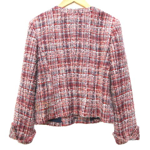 アンタイトル Untitled ツイード ノーカラー ジャケット Jules Tournier生地 ブルゾン セレモニー 式典 2 Mサイズ 赤 レッド Ecr4 レディース 052 ベクトルパーク