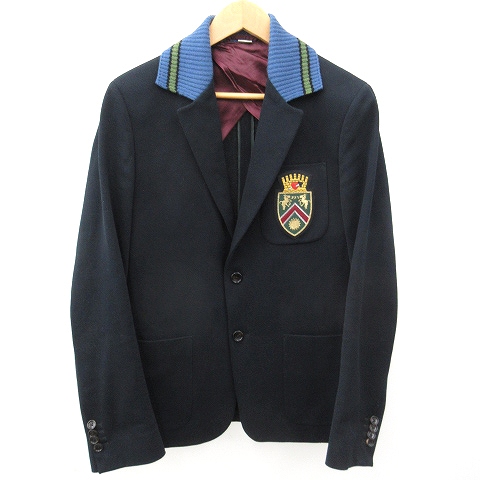 グッチ GUCCI 美品 17AW リブニット 切替 エンブレム テーラード 