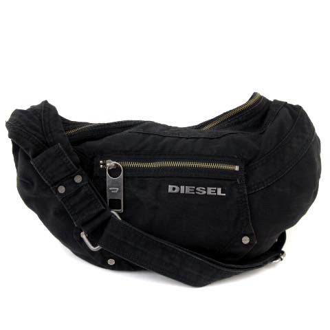 ディーゼル DIESEL ショルダーバッグ デニム 三日月型 ロゴ 黒  