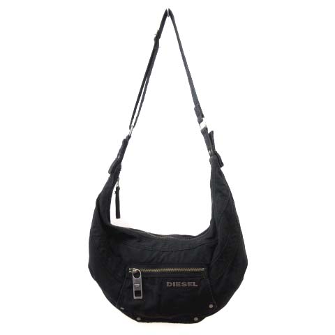 ディーゼル DIESEL ショルダーバッグ デニム 三日月型 ロゴ 黒  