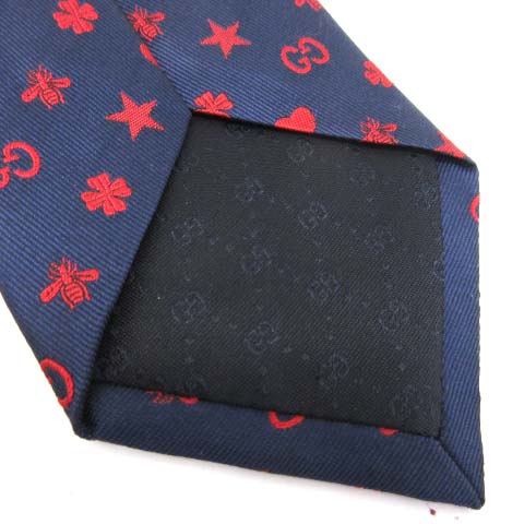 グッチ GUCCI ネクタイ 総柄 ハート 蜂 ビー クローバー GG シルク 
