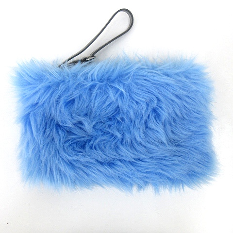 プラダ PRADA 美品 エコファー ポーチ 1N1530 ECO PELLICCIA AZZURRO 