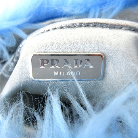プラダ PRADA 美品 エコファー ポーチ 1N1530 ECO PELLICCIA AZZURRO 