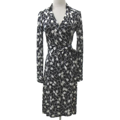 ダイアンフォンファステンバーグ Diane Von Furstenberg ラップ ワンピース ロング デザイン 総柄 国内正規 4 Mサイズ 黒 ブラック Ibo11 レディース 052 ベクトルパーク