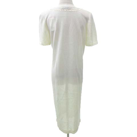 未使用品 ロベルタディカメリーノ Roberta Di Camerino ヴィンテージ オールドロベルタ ワンピース ロング ネック刺繍 レーヨンニット 半袖 38 Mサイズ 白 オフホワイト レディース 052 ベクトルパーク