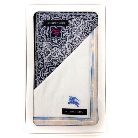 未使用品 バーバリー Burberry ハンカチ 2枚セット ギフト 総柄 チェック コットン100 白 ホワイト 紺 ネイビー Fk メンズ レディース 052 ベクトルパーク