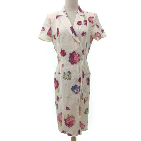 ヴァレンティノ ヴァレンチノ Valentino ワンピース ひざ丈 リネン 麻 花柄 半袖 ベージュ ピンク 40 M相当 Fk レディース 052 ベクトルパーク