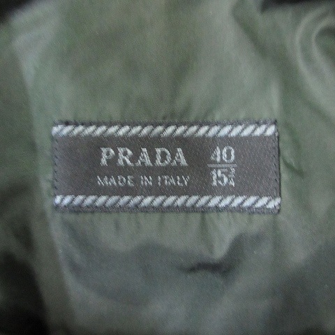 プラダ PRADA ☆AA☆ ナイロン シャツ 長袖 ボタン 無地 40 M 深緑 