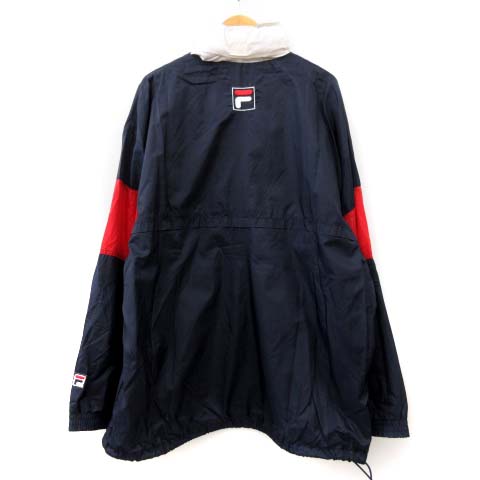 FILAナイロンアノラックパーカーネイビー×レッドドローコードR10 FILAナイロンアノラックパーカーネイビー×レッドドローコードR10