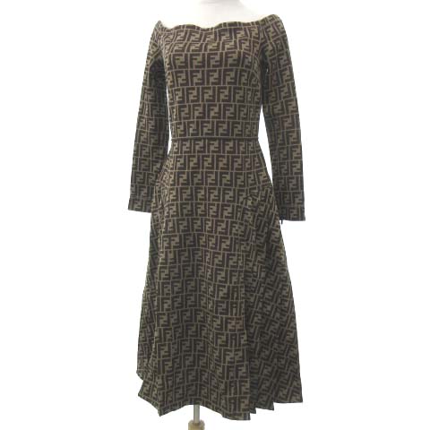 フェンディ FENDI 美品 18SS ズッカ柄 ドレス オフショルダー  