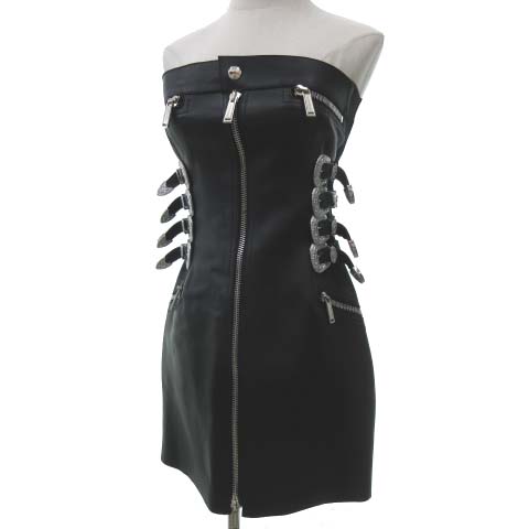 ディースクエアード Dsquared2 18ss ストラップレス レザー ワンピース ミニ ベルト ジップ ベアトップ ルーマニア製 国内正規 40 Mサイズ 黒 ブラック レディース 052 ベクトルパーク