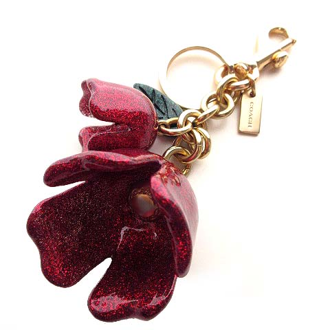 コーチ Coach キーホルダー キーリング バッグチャーム 花 フラワー グリッター ラメ ゴールド金具 赤 レッド レディース 052 ベクトルパーク