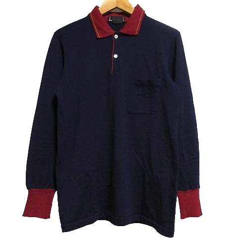 ダンヒル dunhill ニット ポロシャツ 長袖 ウール バイカラー 胸 