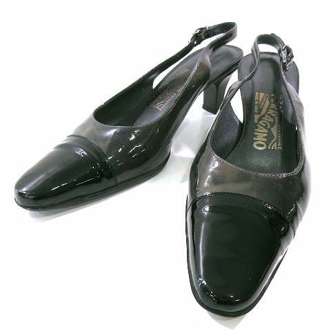 サルヴァトーレフェラガモ Salvatore Ferragamo パンプス ヒール アンクル ストラップ デミ柄 ロゴ イタリア製 5 緑 グリーンIBO20 レディース