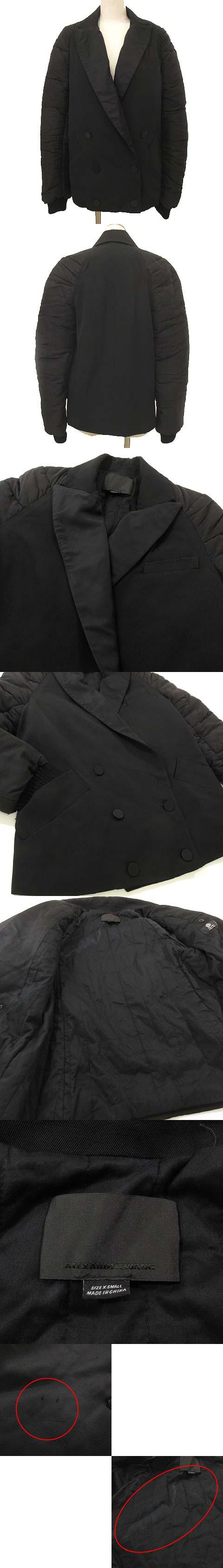 アレキサンダーワン ALEXANDER IBO21 WANG XS コート ジャケット ダブルボタン ブラック ラペル切り替え レディース 中綿 黒 定期入れの WANG アレキサンダーワン ALEXANDER IBO21 WANG XS コート ジャケット ダブルボタン ブラック ラペル切り替え レディース 中綿 黒 定期入れの WANG