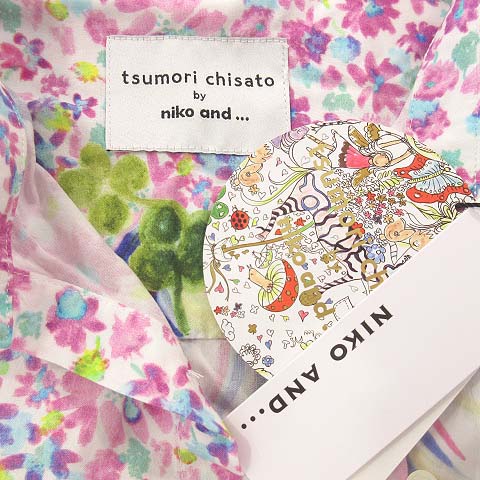 未使用品 ツモリチサト Tsumori Chisato X ニコアンド レーヨン シャツ ワンピース ロング テキスタイル ポケット 総柄 F 白 ホワイト レディース 052 ベクトルパーク