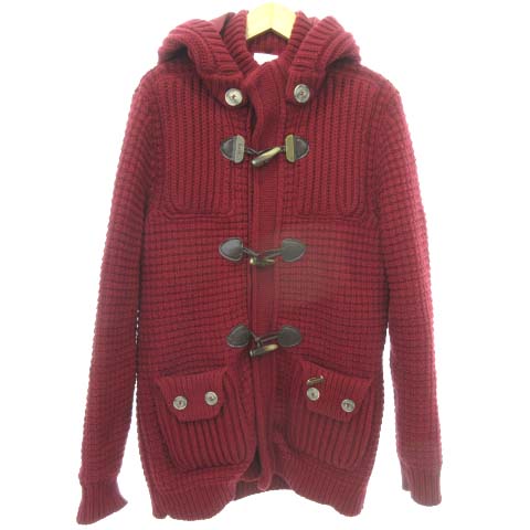 バーク Bark ダッフルコート ニット ジャケット アウター フード付き 2way トグルボタン 無地 ウール S 赤 レッド Ibo23 メンズ 052 ベクトルパーク