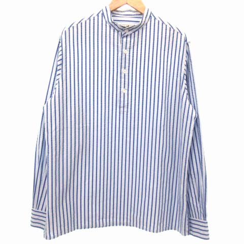 エルメス HERMES シャツ 長袖 バンドカラー ストライプ オーバーサイズ 