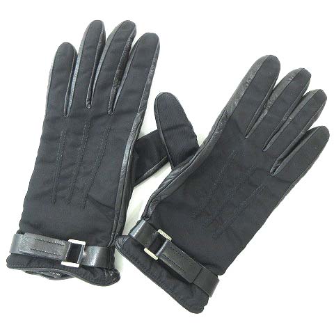 PRADA プラダ手袋グローブレザーサイズ7カシミヤ100%