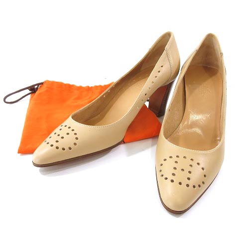 未使用品 エルメス HERMES パンプス Hロゴ パンチング エブリン チャン 