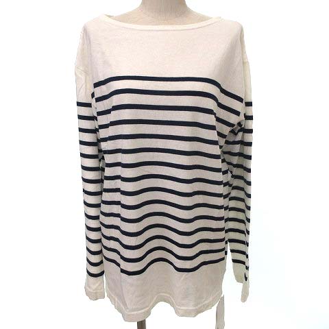 未使用品 ミラオーウェン Mila Owen 近年 タグ付き ニット セーター ボートネック ボーダー コットン F 白 ホワイト レディース 052 ベクトルパーク