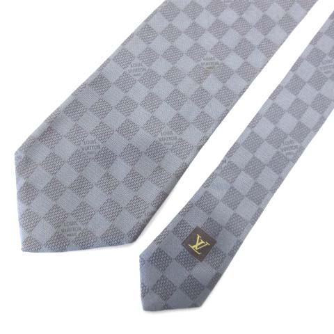ルイヴィトン LOUIS VUITTON ジャガード ネクタイ レギュラータイ チェック柄 ボックスロゴ シルク100% スーツ ビジネス フォーマル  グレー イタリア製 IBO25 メンズ 052-902207270036 | ベクトルパーク 