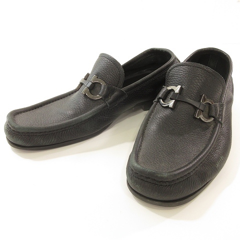 サルヴァトーレフェラガモ Salvatore Ferragamo ソフトローファー ビジネスシューズ スリッポン 靴 ガンチーニ シルバー金具 レザー 5 1/2 2E ~相当 黒 ブラック メンズ