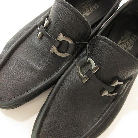 サルヴァトーレフェラガモ Salvatore Ferragamo ソフトローファー ビジネスシューズ スリッポン 靴 ガンチーニ シルバー金具 レザー 5 1/2 2E ~相当 黒 ブラック メンズ