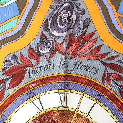 エルメス HERMES 美品 スカーフ カレ90 parmi les fleurs 時の輪舞
