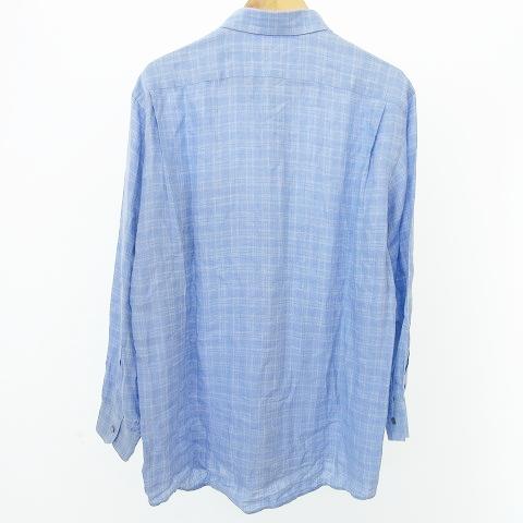 エルメス HERMES シャツ ボタンダウン 長袖 薄手 チェック リネン混 胸  