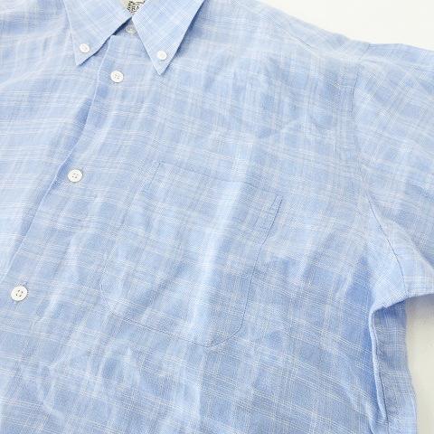 エルメス HERMES シャツ ボタンダウン 長袖 薄手 チェック リネン混 胸  
