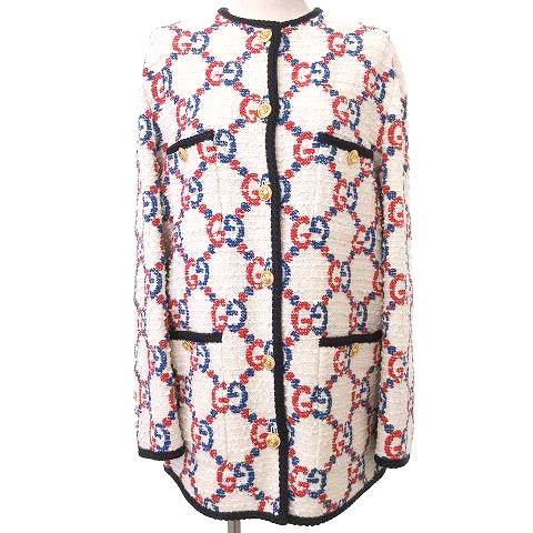 グッチ GUCCI 19ss ジャケット GG ツイード ノーカラー トリム コート 