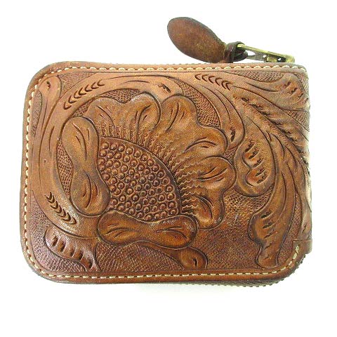 ダブルアールエル RRL 二つ折り財布 カービング ラウンドジップ  