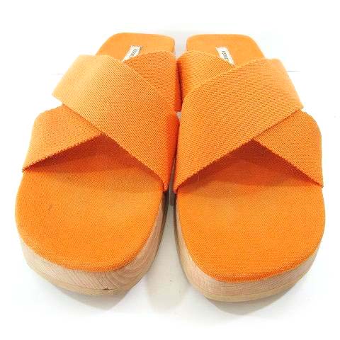 エルメス HERMES クロスストラップ サンダル キャンバス ウッドソール 
