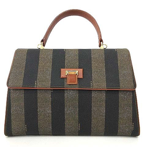 Fendi ハンドバッグ 黒と茶色のストライプ FENDI フェンディ ペカン FFロゴ トートバッグ ブラック vintage