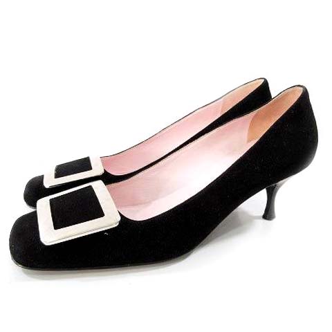 セリーヌ CELINE パンプス スエード ローヒール 37C 23.5㎝相当 黒 