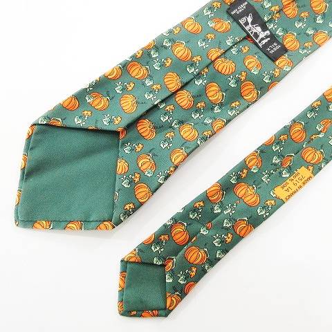 エルメス HERMES シルク ネクタイ レギュラータイ かぼちゃ柄 総柄 緑