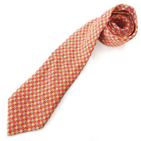 エルメス HERMES シルク ネクタイ レギュラータイ 総柄 赤 レッド