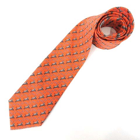 未使用品 エルメス HERMES タグ付 ネクタイ レギュラータイ 牛 総柄 