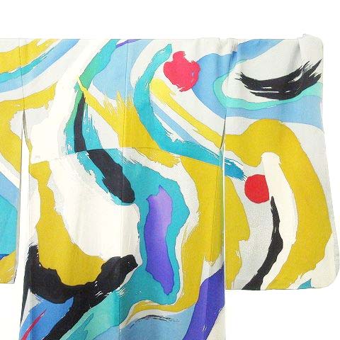 岡本太郎 着物 デザイン 総柄 振袖 中振袖 身丈162 袖丈74 訪問着 白