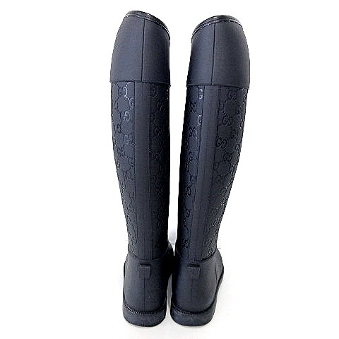 グッチ GUCCI GG柄 ロング レイン ブーツ ラバー 長靴 38 24cm 黒 
