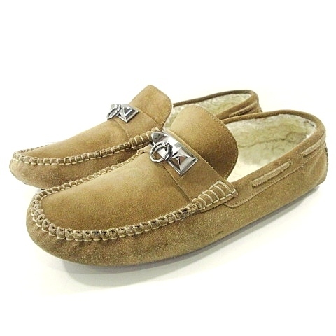 ◇HERMES ローファー モカシン コリエド ベージュ スエード ムートン  