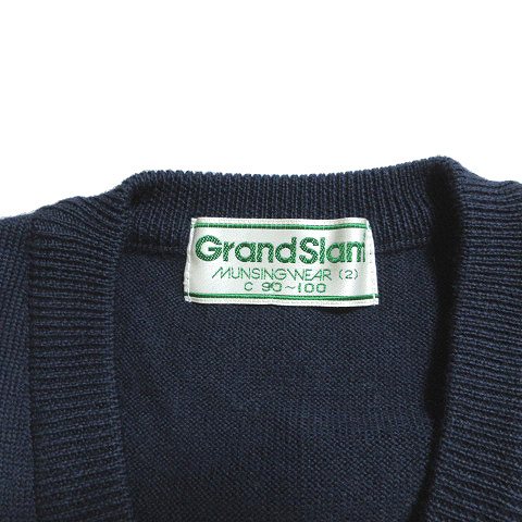 ✴️マンシングウェア　ウールニット　グランドスラム　90s　刺繍　ネイビー　М ✴️マンシングウェア ウールニット グランドスラム 90s 刺繍 ネイビー