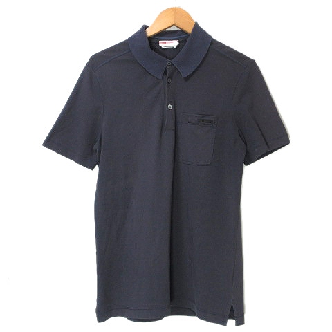 プラダスポーツ PRADA SPORT ポロシャツ 半袖 ロゴ S 紺 ネイビー 