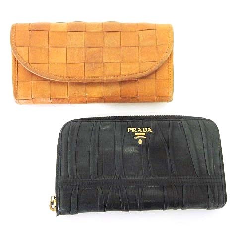 プラダ PRADA 等 2点 長財布 ウォレット レザー 編み込み メッシュ 