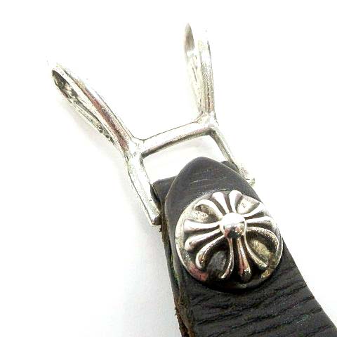 レ*ー様 CHROME HEARTS クロスベルトループ　レザーキーホルダー クロムハーツDキーリングクロスボタンブラックレザー|クロム