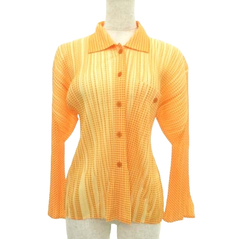 プリーツプリーズ PLEATS PLEASE 美品 長袖 シャツ チェック 3 約M～L 