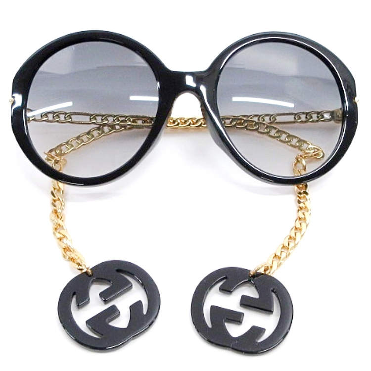 グッチ GUCCI 美品 GG0726S サングラス ラウンド チェーン テンプル GG 